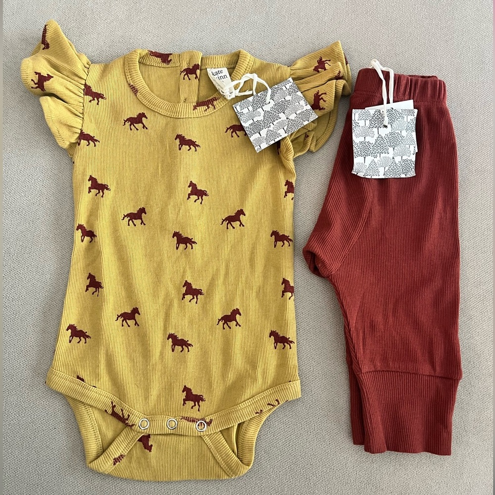 Kate Quinn Yellow Bodysuit/Pants Horse Print
